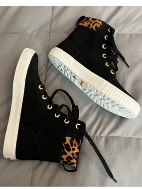 Timberland Black High-Top Sneakers with Leopard Accent